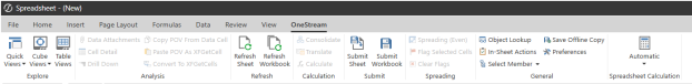 Spreadsheet OneStream Ribbon Tab Options